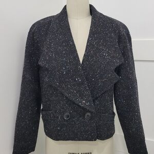 Karizma Vintage Wool Cropped Double Breast Padded Shoulders Jacket Coat Sz 5/6